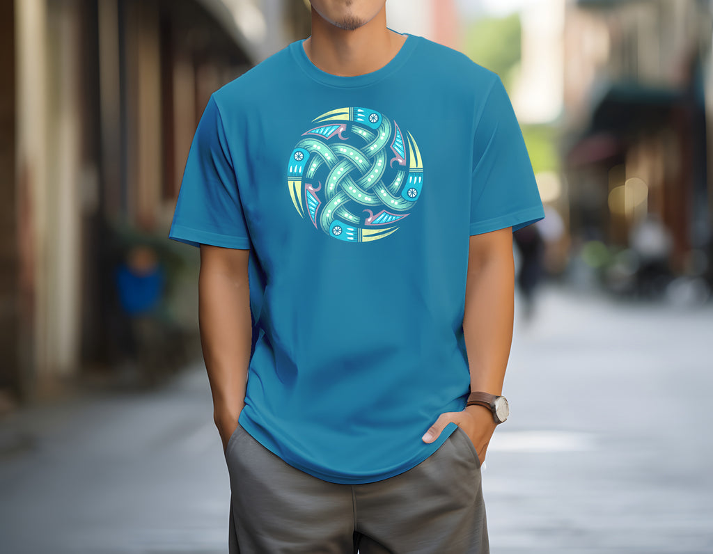 Rugged Sapphire Blue Heavyweight T-Shirt with authentic Viking Norse shield design